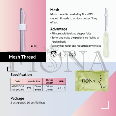 PCL 19G 60mm Volum-Vuller Mesh Thread For Reducing Wrinkles Producerend Collageen